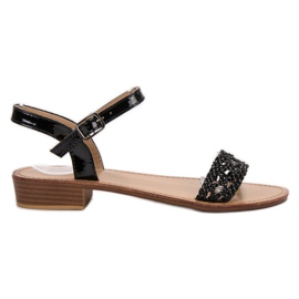 SHELOVET Plecione Sandały Na Obcasie czarne