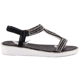 SHELOVET Sandały Na Koturnie Z Gumką czarne