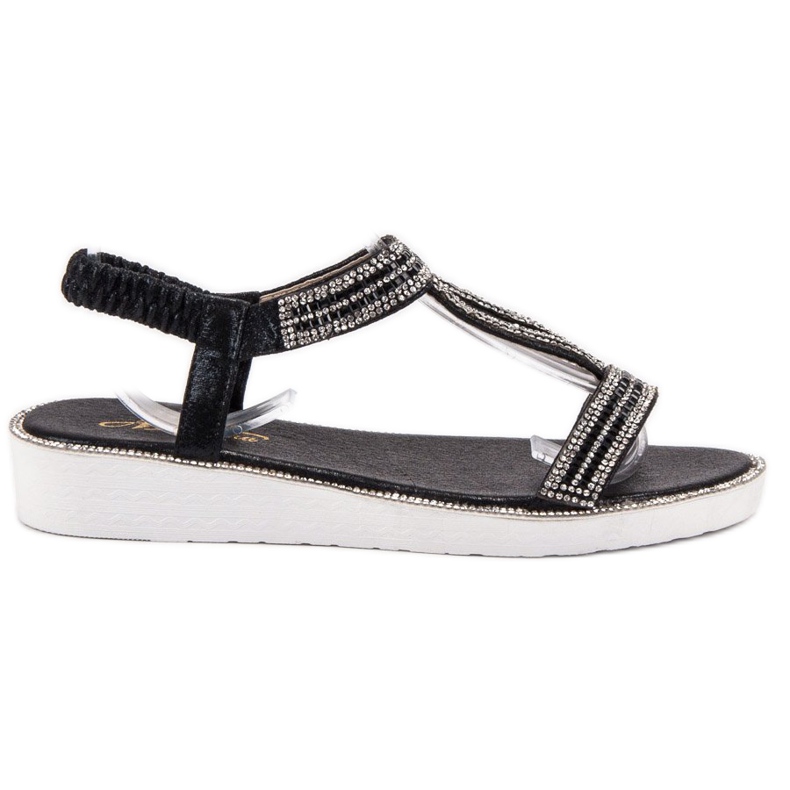 SHELOVET Sandały Na Koturnie Z Gumką czarne