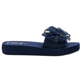 Best Shoes Piankowe Klapki Z Kokardką niebieskie