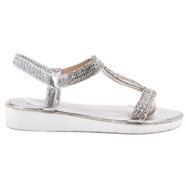 SHELOVET Sandały Na Koturnie Z Gumką szare