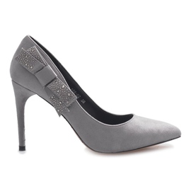 Szare szpilki z kokardką Bordeaux