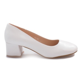 Białe czółenka na słupku Renda brązowe