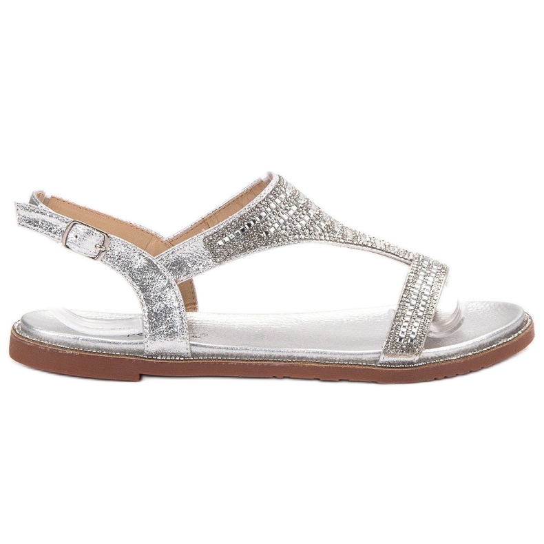 Super Mode Stylowe Srebrne Sandały szare