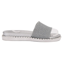 SHELOVET Gumowe Klapki Z Cyrkoniami szare