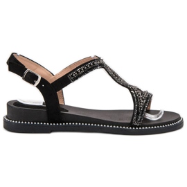 Bello Star Zamszowe Sandały Z Kryształkami czarne