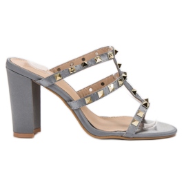 SDS Rockowe Klapki Na Obcasie szare