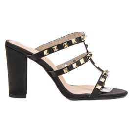 SDS Rockowe Klapki Na Obcasie czarne