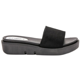 SHELOVET Klapki Na Koturnie czarne