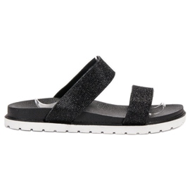 SHELOVET Gumowe Klapki Z Brokatem czarne