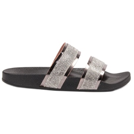 Ideal Shoes Klapki Damskie Z Cyrkoniami szare