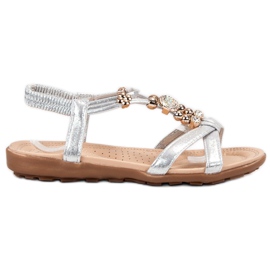 SHELOVET Płaskie Sandałki Z Ozdobami szare