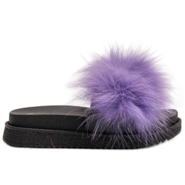 SHELOVET Klapki Z Futerkiem fioletowe