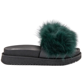 SHELOVET Klapki Z Futerkiem zielone