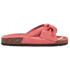 Bona Zamszowe Klapki Z Kokardą czerwone