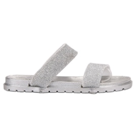 SHELOVET Gumowe Klapki Z Brokatem szare