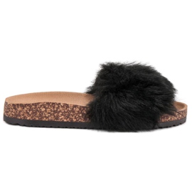 Bona Klapki Z Futerkiem czarne