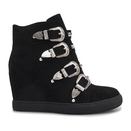 Czarne zamszowe sneakersy z klamrami Maya