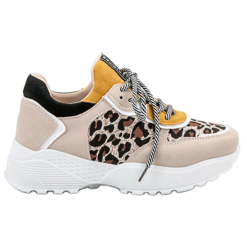 SHELOVET Modne Sneakersy Leopard Print brązowe