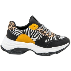 SHELOVET Sneakersy Animal Print czarne wielokolorowe
