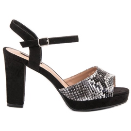 SHELOVET Sandały Na Słupku Snake Print czarne