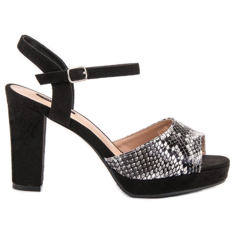 SHELOVET Sandały Na Słupku Snake Print czarne