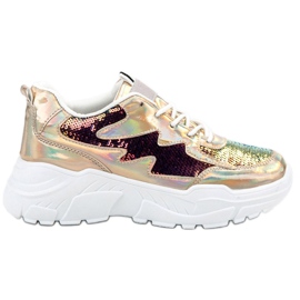 SHELOVET Złote Sneakersy Z Cekinami złoty
