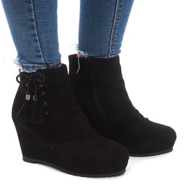 Ocieplane Botki Na Koturnie 778-KA Czarny czarne