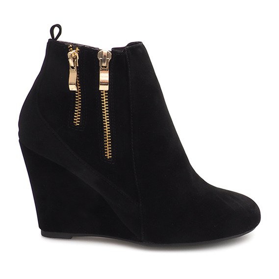 Eleganckie Botki Na Koturnie 1058-19A Czarny czarne