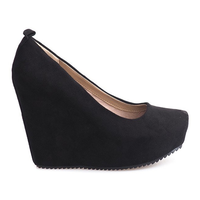 Zamszowe Czólenka Na Koturnie 066 Czarny czarne