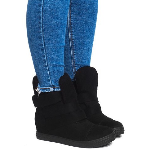 Sneakersy Na Koturnie Z Rzepą 1703 Czarny czarne