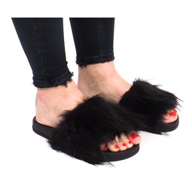 Klapki Z Futerkiem HN51-4 Czarny czarne