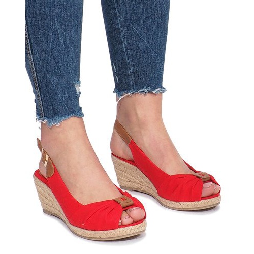Czerwone sandały na koturnie espadryle Zoe