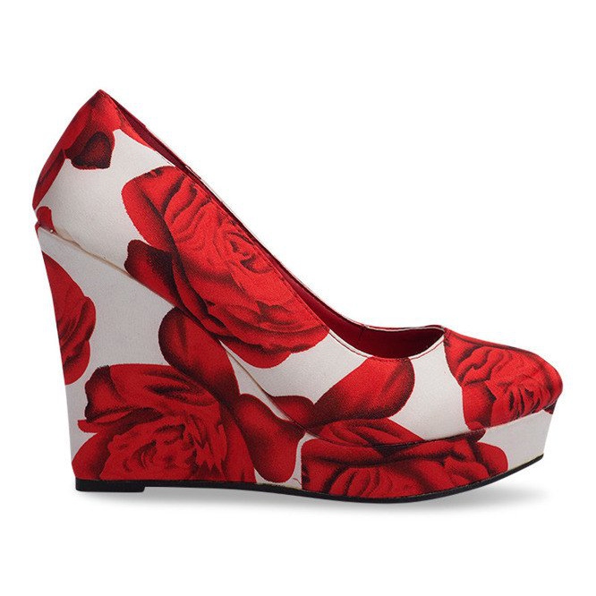 Lakierowane Czółenka Na Koturnie 2011-40 Czerwony białe czerwone