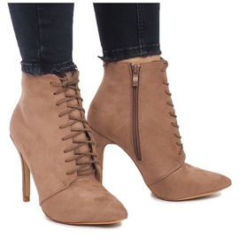 Botki Na Szpilce LB-229 Khaki różowe