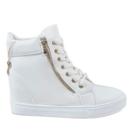 Białe sneakersy na koturnie złoty suwak DD477-2