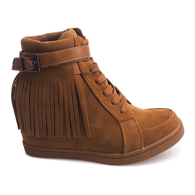 Zamszowe Trampki Sneakers Boho Frędzle 2030 Camel brązowe