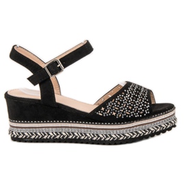 Groto Gogo Zamszowe Sandałki Z Cyrkoniami czarne