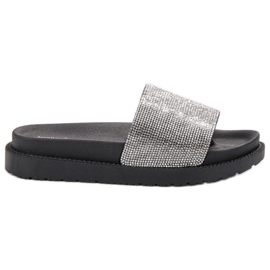 SHELOVET Klapki Z Kryształkami czarne