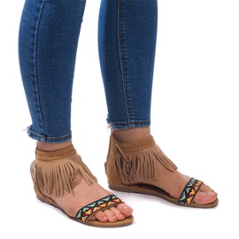 Zamszowe Sandały Boho 3-2 Camel beżowy