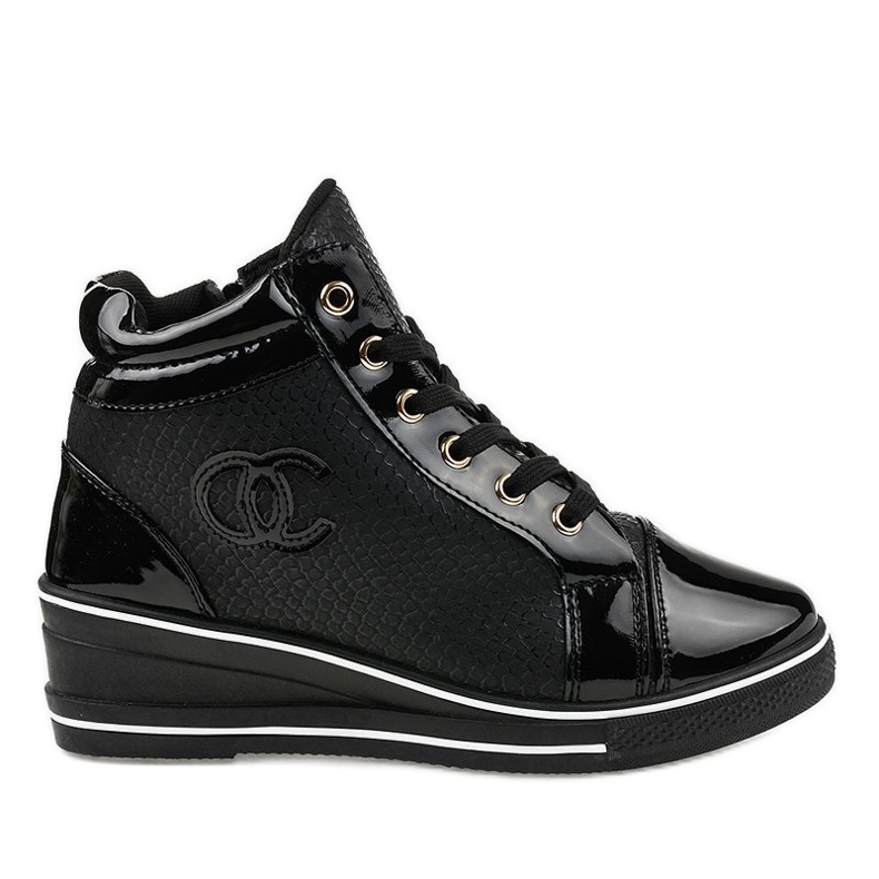 Czarne stylowe sneakersy na koturnie R15-2