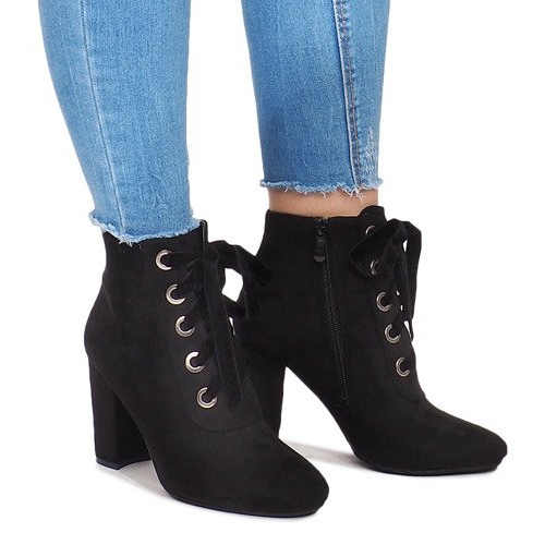Sznurowane Botki Na Słupku 168-138 Czarny czarne