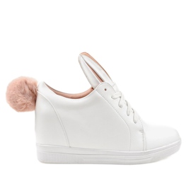 Białe sneakersy na koturnie króliczki H6210A-9