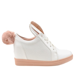 Białe sneakersy na koturnie króliczki H6211-9