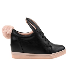 Czarne sneakersy na koturnie króliczki H6210