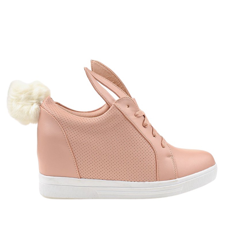 Różowe sneakersy na koturnie króliczki H6211-11