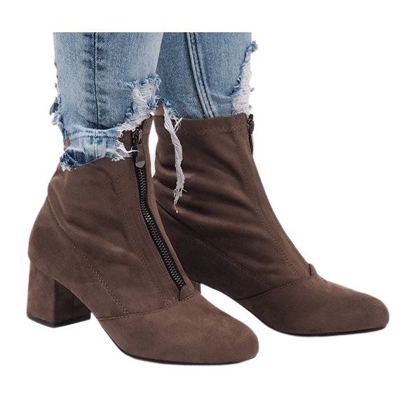 Khaki Zamszowe botki z suwakiem FOZ-01 wielokolorowe zielone