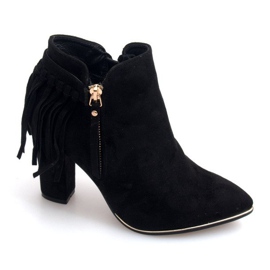 Zamszowe Botki Na Obcasie Z Gumką A989 Czarny czarne