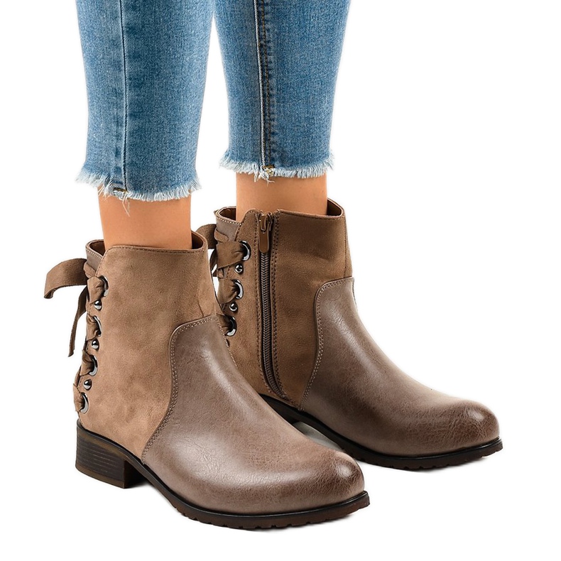 Khaki zamszowe botki ocieplane C562 wielokolorowe zielone