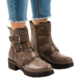 Zielone botki damskie na masywnej podeszwie C569